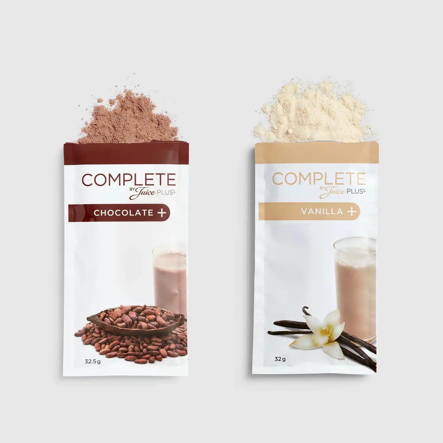 Juice Plus+ Shake Selection einzeln offen mit Pulver